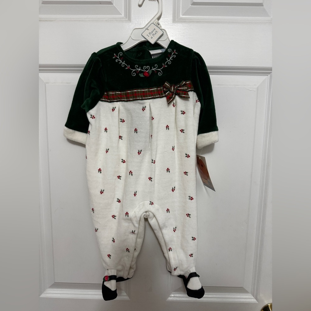 Festive Green and White Kids One Piece
